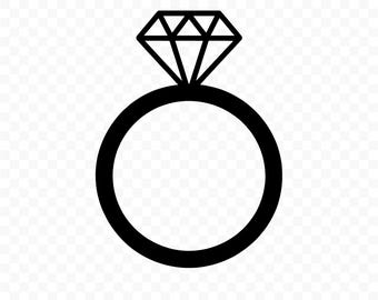 May include: A black and white graphic of a diamond ring. The ring features a large, geometric diamond shape atop a circular band. The image is a PNG and SVG file.