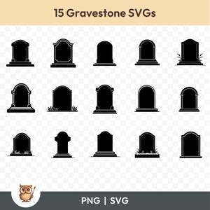 Grafsteen silhouet SVG-bundel, grafsteen clipart, 15 Grave Cut-bestanden voor Cricut, PNG en SVG, gesneden vectorafbeeldingsbestanden, afdrukbaar