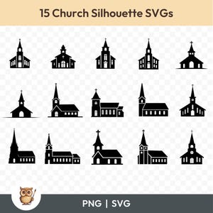 Church Silhouette SVG Bundle, Church Clipart, 15 Church Silhouette Cut Files for Cricut, PNG and SVG, Vector Image Cut Files, Printable