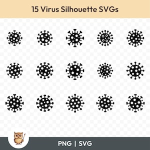 Virus Silhouette SVG Bundle, Virus Clipart, 15 Virus Silhouette Cut Files for Cricut, PNG and SVG, Vector Image Cut Files, Printable