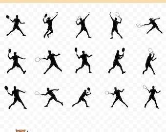 Tennis Player Silhouette SVG Bundle, Tennis Player Clipart, 15 Tennis Cut Files for Cricut, PNG and SVG, Vector Image Cut Files, Printable