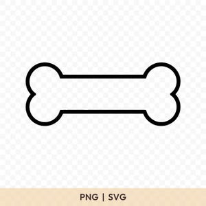 Puede incluir: Un contorno en blanco y negro de un hueso de perro. El hueso tiene un centro rectangular con extremos redondeados. La imagen es un archivo PNG y SVG.