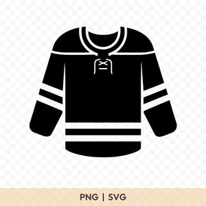 May include: Black hockey jersey with white stripes on the sleeves and hem. The jersey features a lace-up neckline and a white collar. The image also includes the text "PNG | SVG".