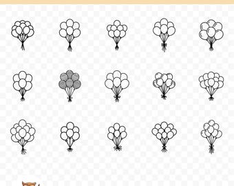 Bunch Of Balloons SVG Bundle, Balloons Outline Clipart, 15 Balloon Cut Files for Cricut, PNG and SVG, Vector Image Cut Files, Printable