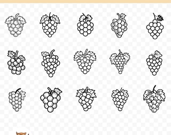 Bunch Of Grapes SVG Bundle, Grapes Clipart, 15 Grapes Cut Files for Cricut, PNG and SVG, Vector Image Cut Files, Printable
