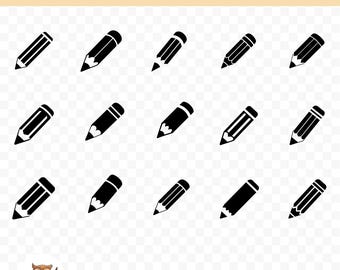 Paquete SVG de silueta de lápiz, clipart de silueta de lápiz, 15 archivos de corte de lápiz para Cricut, PNG y SVG, archivos de corte de imágenes vectoriales, imprimibles