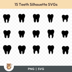 Pacchetto SVG di sagome di denti, Clipart di sagome di denti, 15 file di taglio dei denti per Cricut, PNG e SVG, file di taglio di immagini vettoriali, stampabili