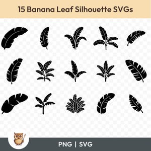 Bananenblatt Silhouette SVG Bundle, Bananenblatt Clipart, 15 Bananenblatt Schnittdateien für Cricut, PNG und SVG, Vektor Bild Schneidedateien, printable