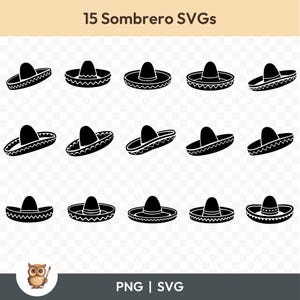 Sombrero SVG Bundle, Sombrero Clipart, 15 Sombrero Hat Cut Files for Cricut, PNG and SVG, Vector Image Cut Files, Printable