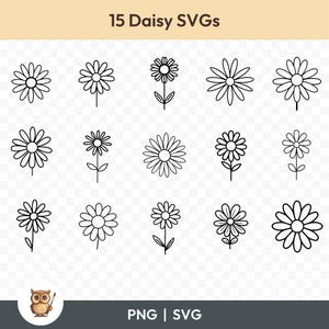 Daisy SVG Bundle, Daisy Clipart, 15 Daisy Flower Cut Files for Cricut, PNG and SVG, Vector Image Cut Files, Printable