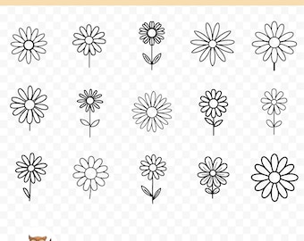 Pacchetto SVG di margherite, clipart di margherite, 15 file di taglio di fiori di margherite per Cricut, PNG e SVG, file di taglio di immagini vettoriali, stampabili