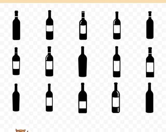Wine Bottle Silhouette SVG Bundle, Wine Bottle Clipart, 15 Wine Silhouette Cut Files for Cricut, PNG and SVG, Vector Image Cut Files
