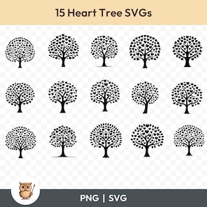 Heart Tree SVG Bundle, Tree Heart Clipart, 15 Tree Cut Files for Cricut, PNG and SVG, Vector Image Cut Files, Printable
