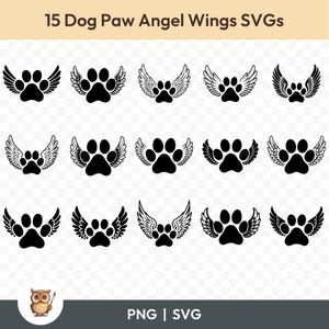 Hondenpootafdruk met engelenvleugels SVG-bundel, hondenpoot engelenvleugels clipart, hond Memorial gesneden bestanden voor Cricut, PNG en SVG, knippen vectorafbeeldingsbestanden