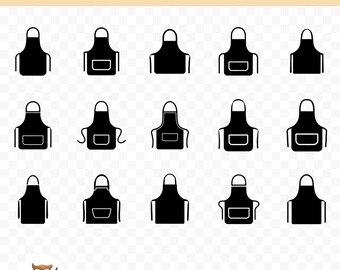 Apron Silhouette SVG Bundle, Apron Clipart, 15 Apron Cut Files for Cricut, PNG and SVG, Vector Image Cut Files, Printable