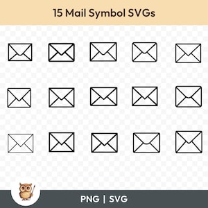 Mail Symbol SVG Bundle, Envelope Symbol Clipart, 15 Email Symbol Cut Files for Cricut, PNG and SVG, Vector Image Cut Files, Printable