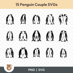 Pinguïn koppel SVG-bundel, pinguïn koppels clipart, 15 pinguïn koppel gesneden bestanden voor Cricut, PNG en SVG, vectorafbeelding gesneden bestanden, afdrukbaar
