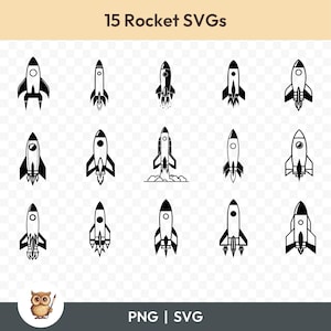 Bundle SVG fusée, clipart fusée, 15 fichiers de coupe fusée pour Cricut, PNG et SVG, fichiers de coupe Image vectorielle, imprimable