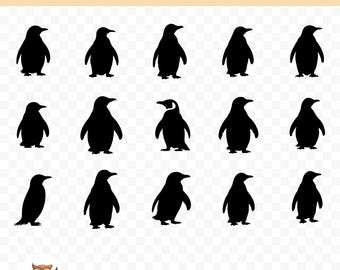 Penguin Silhouette SVG Bundle, Penguin Clipart, 15 Penguin Cut Files for Cricut, PNG and SVG, Vector Image Cut Files, Printable