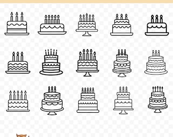 Birthday Cake SVG Bundle, Cake Clipart, 15 Birthday Cake Cut Files for Cricut, PNG and SVG, Vector Image Cut Files, Printable