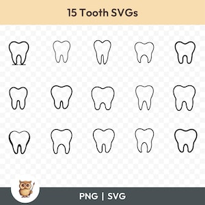 Bundle SVG de dent, Clipart de dents, 15 fichiers de dent coupés pour Cricut, PNG et SVG, fichiers de coupe Image vectorielle, imprimable
