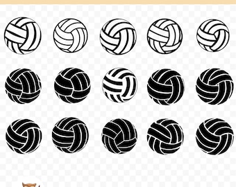 Paquete SVG de pelota de voleibol, clipart de pelota de voleibol, 15 archivos de corte de voleibol para Cricut, PNG y SVG, archivos de corte de imágenes vectoriales, imprimibles