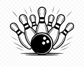 Bowling Strike SVG: Arquivo de corte de boliche para Cricut, pinos de boliche PNG, download digital, clipart para impressão, arte de pinos e bolas