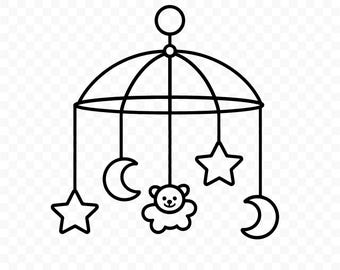 Móvil de cuna SVG: Archivo de corte de cuna, PNG de cuna, Cricut de cuna, Clipart de bebé, Vector de cuna