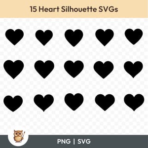 Hart silhouet SVG-bundel, hart clipart, 15 hart gesneden bestanden voor Cricut, PNG en SVG, vector gesneden afbeeldingsbestanden, afdrukbaar