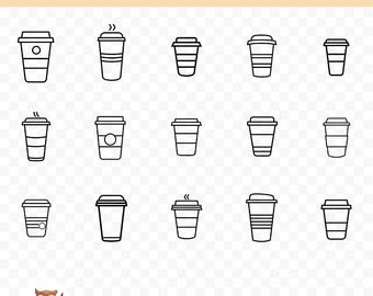 Takeaway Coffee Cup SVG Bundle, Takeaway Cup Clipart, 15 Coffee Cup Cut Files for Cricut, PNG and SVG, Vector Image Cut Files, Printable