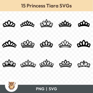 Princess Tiara SVG Bundle, Tiara Clipart, 15 Princess Tiara Cut Files for Cricut, PNG and SVG, Vector Image Cut Files, Printable