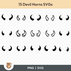 Paquete SVG de cuernos de diablo, imágenes prediseñadas de cuernos, 15 archivos de corte de cuernos de diablo para Cricut, PNG y SVG, archivos de corte de imágenes vectoriales, imprimibles