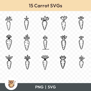 Carrot SVG Bundle, Carrot Clipart, 15 Carrot Cut Files for Cricut, PNG and SVG, Vector Image Cut Files, Printable, Vegetables, Carrots