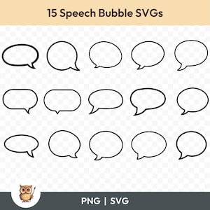 Pacote SVG de Balão de Fala, Clipart de Balão de Fala, 15 Arquivos de Corte de Balão de Fala para Cricut, PNG e SVG, Arquivos de Corte de Imagem Vetorial, Imprimíveis