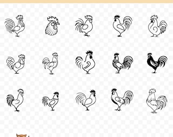 Pacote SVG de Galo, Clipart de Galo, 15 Arquivos de Corte de Galo para Cricut, PNG e SVG, Arquivos de Corte de Imagem Vetorial, Para Imprimir