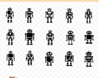 Robot Silhouette SVG Bundle, Robot Clipart, 15 Robot Cut Files for Cricut, PNG and SVG, Vector Image Cut Files, Printable