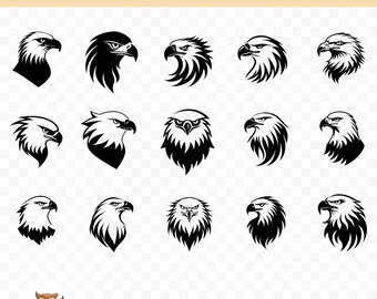 Eagle Head SVG Bundle, Eagle Head Clipart, 15 Eagle Head Cut Files for Cricut, PNG and SVG, Vector Image Cut Files, Printable