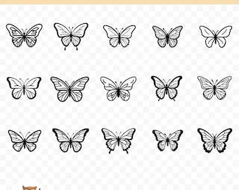 Butterfly Outline SVG Bundle, Butterfly Clipart, 15 Butterfly Cut Files for Cricut, PNG and SVG, Vector Image Cut Files, Printable