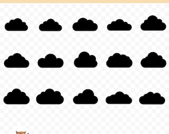 Cloud Silhouette SVG Bundle, Cloud Silhouette Clipart, 15 Cloud Cut Files for Cricut, PNG and SVG, Vector Image Cut Files, Printable