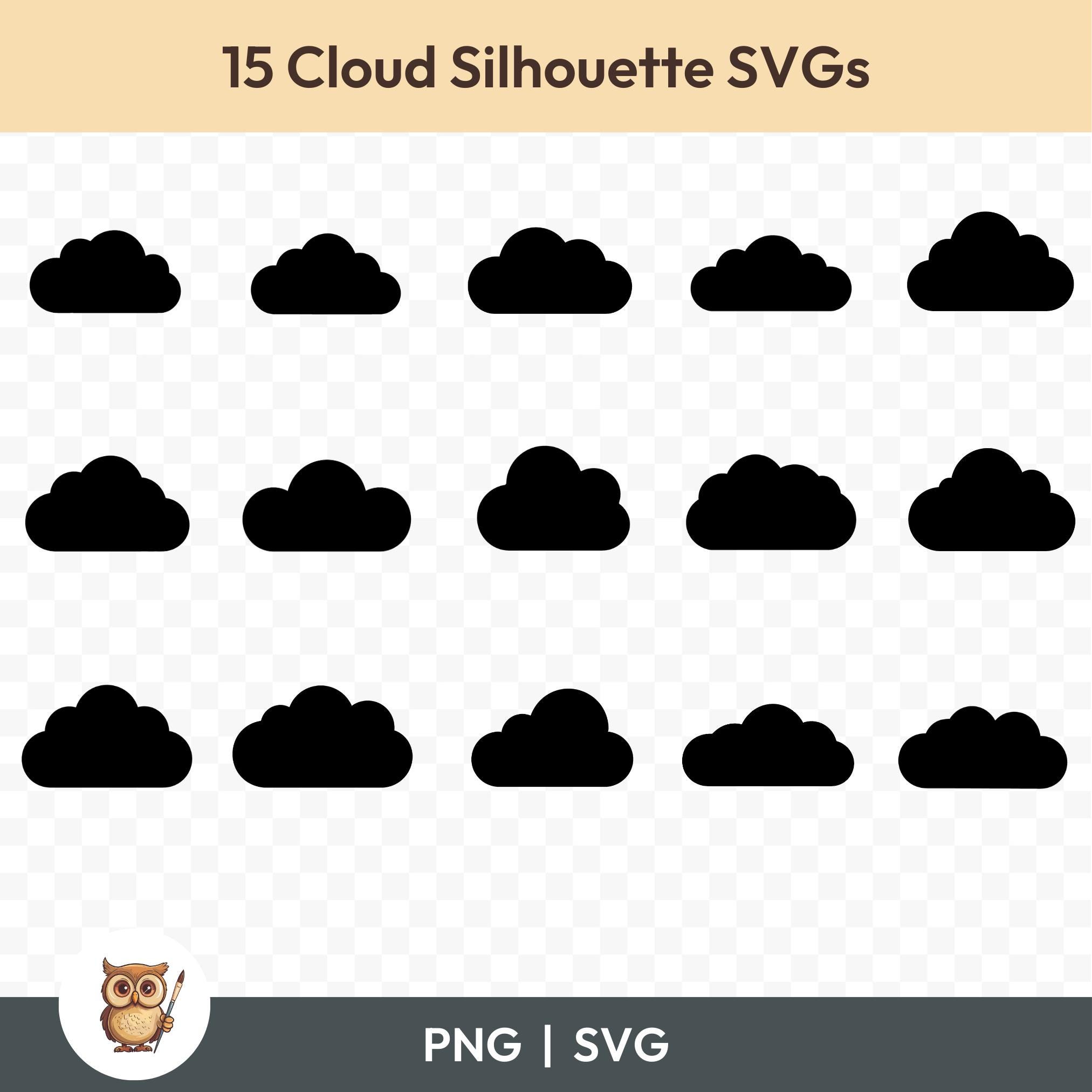 Cloud Silhouette SVG Bundle, Cloud Silhouette Clipart, 15 Cloud Cut ...
