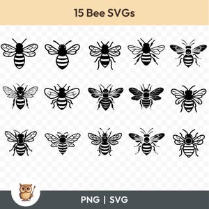 Bee SVG Bundle, Bumblebee Clipart, 15 Bee Cut Files for Cricut, PNG and SVG, Vector Image Cut Files, Printable