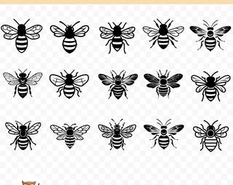 SVG-bundel bijen, hommel clipart, 15 bijgesneden bestanden voor Cricut, png en SVG, gesneden vectorafbeeldingsbestanden, afdrukbaar