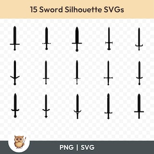 Sword Silhouette SVG Bundle, Sword Silhouette Clipart, 15 Sword Cut Files for Cricut, PNG and SVG, Vector Image Cut Files, Printable