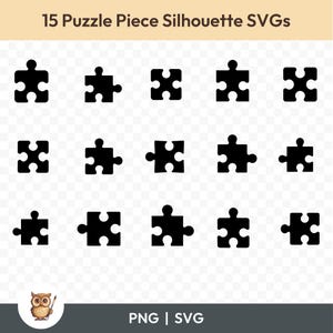 Puzzle Piece Silhouette SVG Bundle, Puzzle Piece Clipart, 15 Puzzle Cut Files for Cricut, PNG and SVG, Vector Image Cut Files, Printable