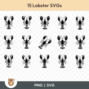 Lobster Silhouette SVG Bundle, Lobster Clipart, 15 Lobster Cut Files for Cricut, PNG and SVG, Vector Image Cut Files, Printable