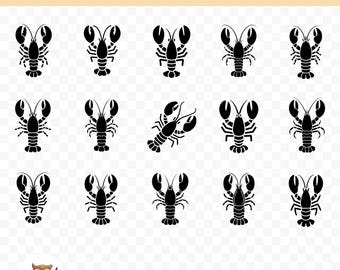 Lobster Silhouette SVG Bundle, Lobster Clipart, 15 Lobster Cut Files for Cricut, PNG and SVG, Vector Image Cut Files, Printable