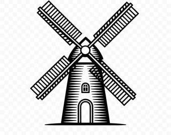 Windmill SVG: WindmillCut File for Cricut, Windmill Outline, Digital Download, Printable Clipart, Farm Decor Art
