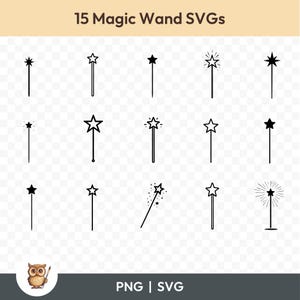 Baguette magique SVG Bundle, Clipart baguette magique, 15 fichiers de coupe baguette magique pour Cricut, PNG et SVG, fichiers de coupe Image vectorielle, imprimable
