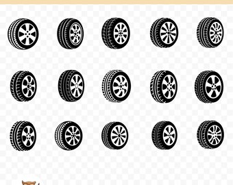 Autoreifen SVG-Bundle, Reifen Clipart, 15 Autoreifen-Schnittdateien für Cricut, PNG und SVG, Vektor-Bild-Schnittdateien, bedruckbar