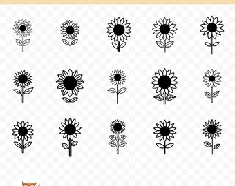 Bundle SVG tournesol, Clipart tournesol, 15 fichiers de coupe tournesol pour Cricut, PNG et SVG, fichiers de coupe Image vectorielle, imprimable
